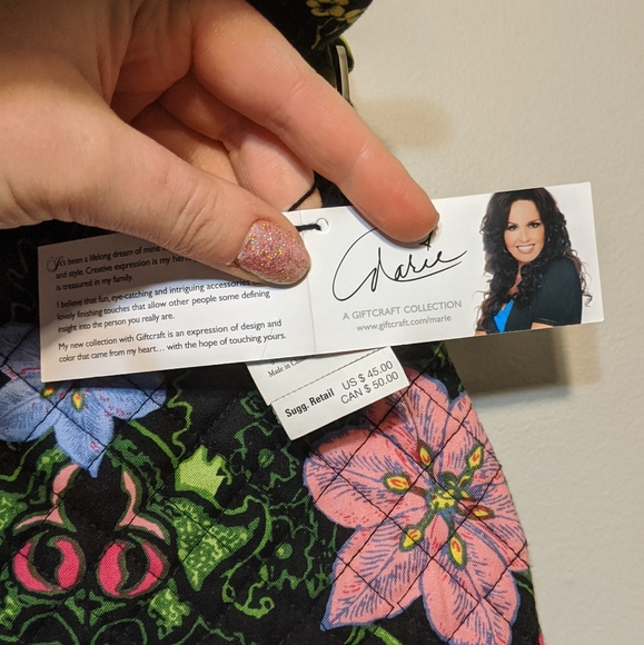 Maria Osmond Belladonna black floral Cotton quilted purse - Picture 6 of 11